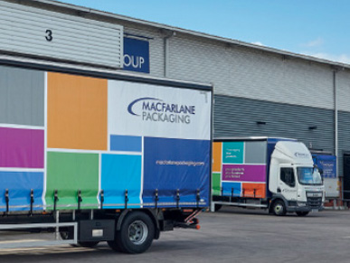 Macfarlane Packaging distribution centre with Macfarlane Packaging lorry's outside